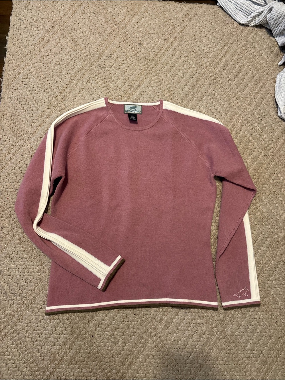 Horny Toad Mauve Crewneck Sweater with Cream Trim